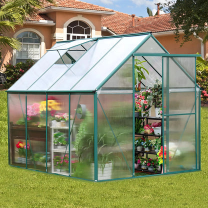 Premium 6x8 FT Polycarbonate Greenhouse with Sliding Door & Aluminum Frame - Nourishment Tapestry