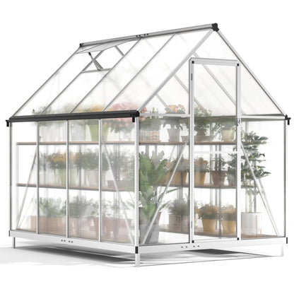Premium 6x8 Walk - In Polycarbonate Greenhouse with Silver Frame, Roof Vent, and Lockable Doors - Nourishment Tapestry