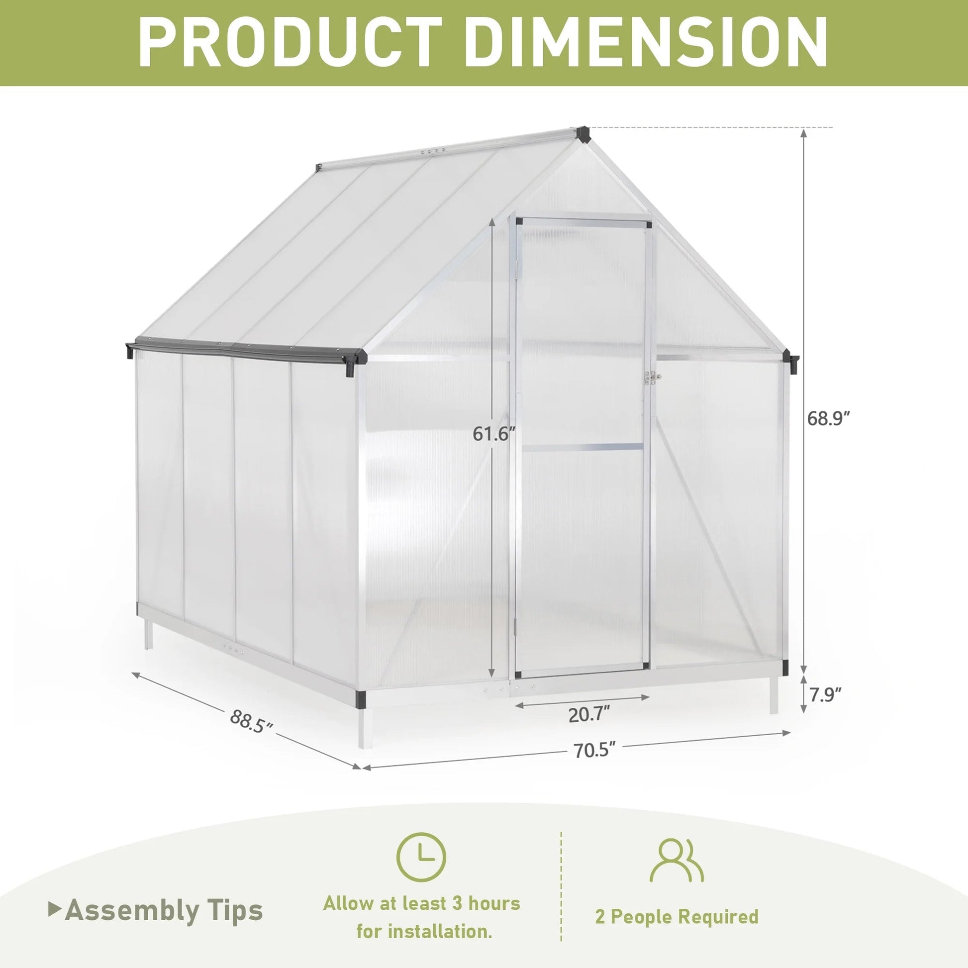 Premium 6x8 Walk - In Polycarbonate Greenhouse with Silver Frame, Roof Vent, and Lockable Doors - Nourishment Tapestry