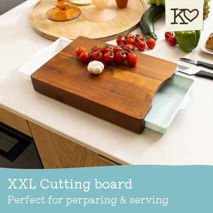 Premium Acacia Wood Cutting Board with Slide - Out Trays: Ultimate Meal Prep Station - Nourishment Tapestry