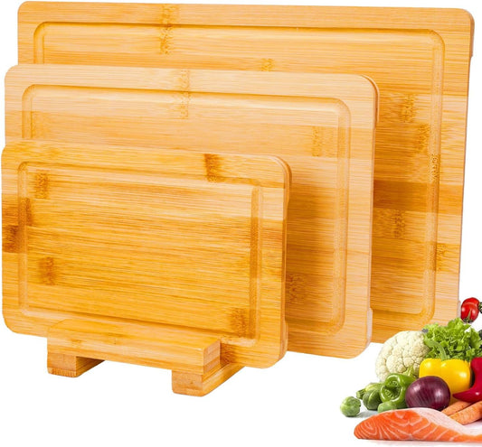 Premium Bamboo Cutting Board Set: 3 Dishwasher - Safe Boards with Holder for Kitchen & Butcher Block - Nourishing Tapestry