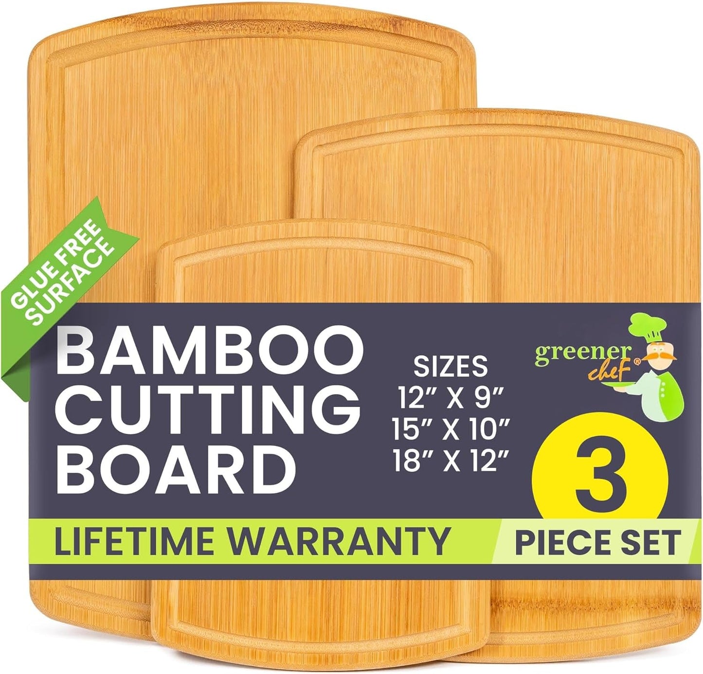 Premium Bamboo Cutting Board Set: 3 Single - Piece Boards, 62% More Space, Lifetime Replacements - Nourishing Tapestry