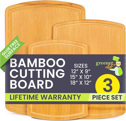Premium Bamboo Cutting Board Set: 3 Single - Piece Boards, 62% More Space, Lifetime Replacements - Nourishing Tapestry