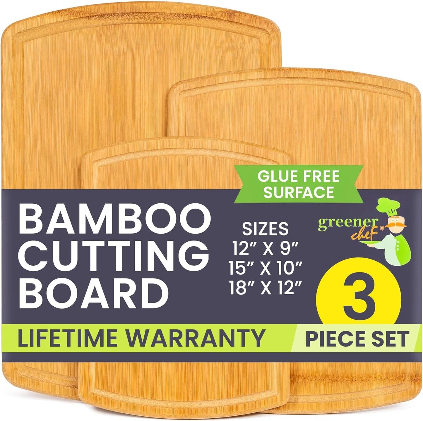 Premium Bamboo Cutting Board Set: 3 Single - Piece Boards, 62% More Space, Lifetime Replacements - Nourishing Tapestry