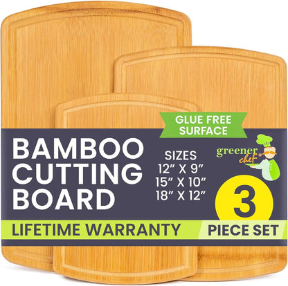 Premium Bamboo Cutting Board Set: 3 Single - Piece Boards, 62% More Space, Lifetime Replacements - Nourishing Tapestry