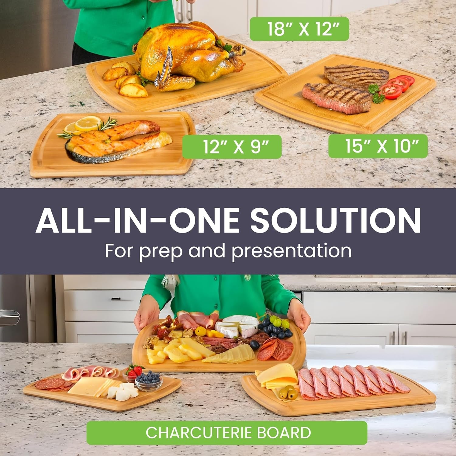 Premium Bamboo Cutting Board Set: 3 Single - Piece Boards, 62% More Space, Lifetime Replacements - Nourishing Tapestry