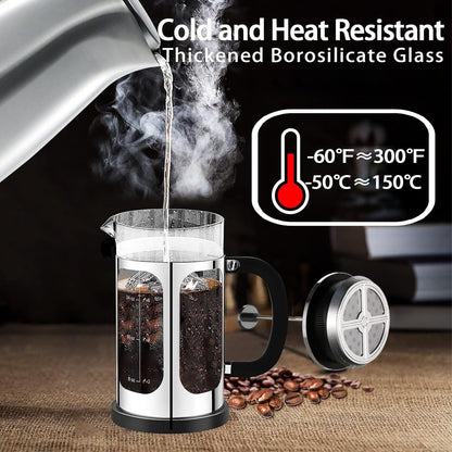 Premium French Press Coffee Maker - 34oz Capacity, 4 Filters, Borosilicate Glass, Cold Brew Tea Pot - Silvery - Buy Now! - Nourishment Tapestry