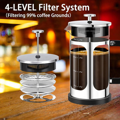 Premium French Press Coffee Maker - 34oz Capacity, 4 Filters, Borosilicate Glass, Cold Brew Tea Pot - Silvery - Buy Now! - Nourishment Tapestry