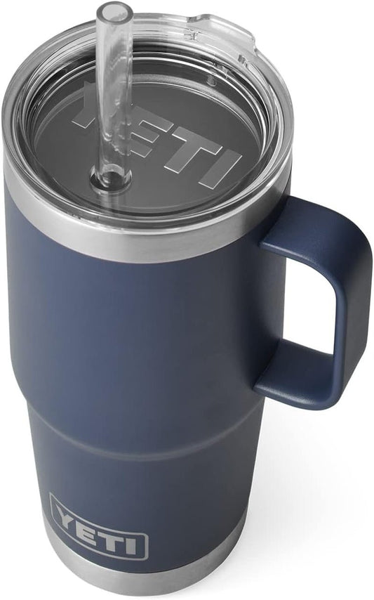 Rambler 25 Oz Tumbler with Handle and Straw Lid, Travel Mug Water Tumbler, Vacuum Insulated Cup with Handle, Stainless Steel, Navy - Nourishing Tapestry