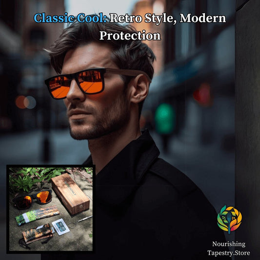 Retro Wooden Sunglasses: Timeless Style, UV400 Polarized Lenses - Nourishment Tapestry
