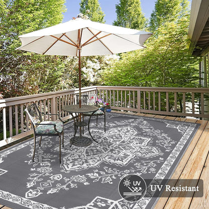 Reversible Gray Outdoor Rug 5x7: Versatile Mat for RV, Camping, Patio & Beach - Nourishment Tapestry