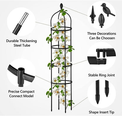 Rustproof 175CM Metal Garden Obelisk Trellis for Climbing Plants - Support for Roses, Clematis, Jasmine - Indoor/Outdoor Flower Stand - Nourishment Tapestry