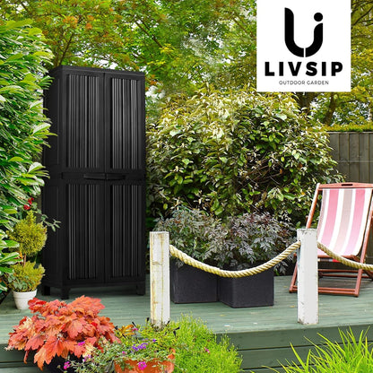 Secure 173cm Garden Shed: Lockable, Adjustable, Black Storage Cabinet for Outdoor Use - Nourishment Tapestry