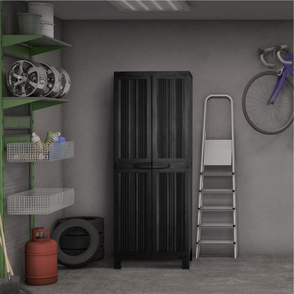 Secure 173cm Garden Shed: Lockable, Adjustable, Black Storage Cabinet for Outdoor Use - Nourishment Tapestry