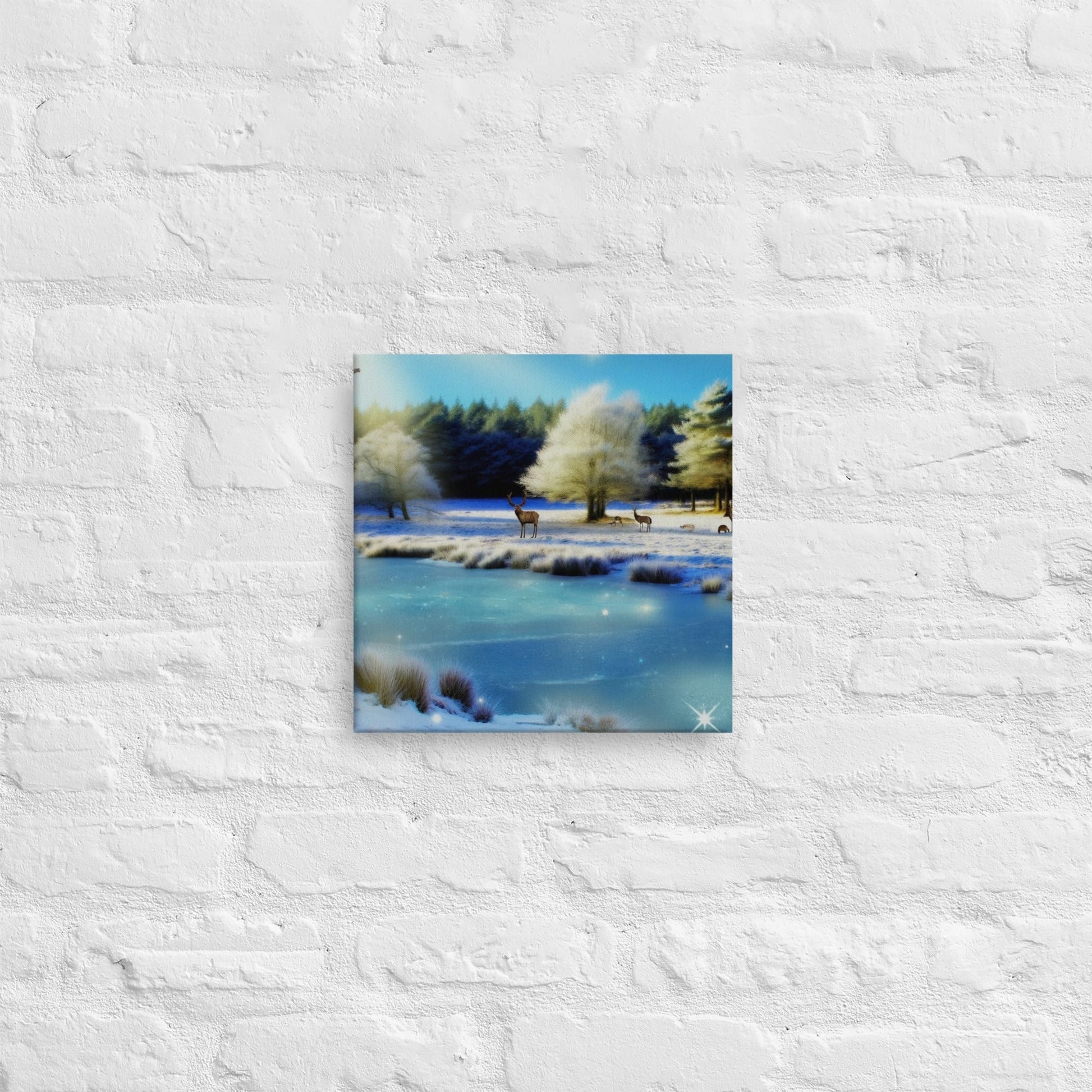 Serene Deer Lake Canvas: Tranquil Nature Wall Art for Calming Home Decor - Shop Now - Nourishment Tapestry