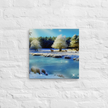 Serene Deer Lake Canvas: Tranquil Nature Wall Art for Calming Home Decor - Shop Now - Nourishment Tapestry