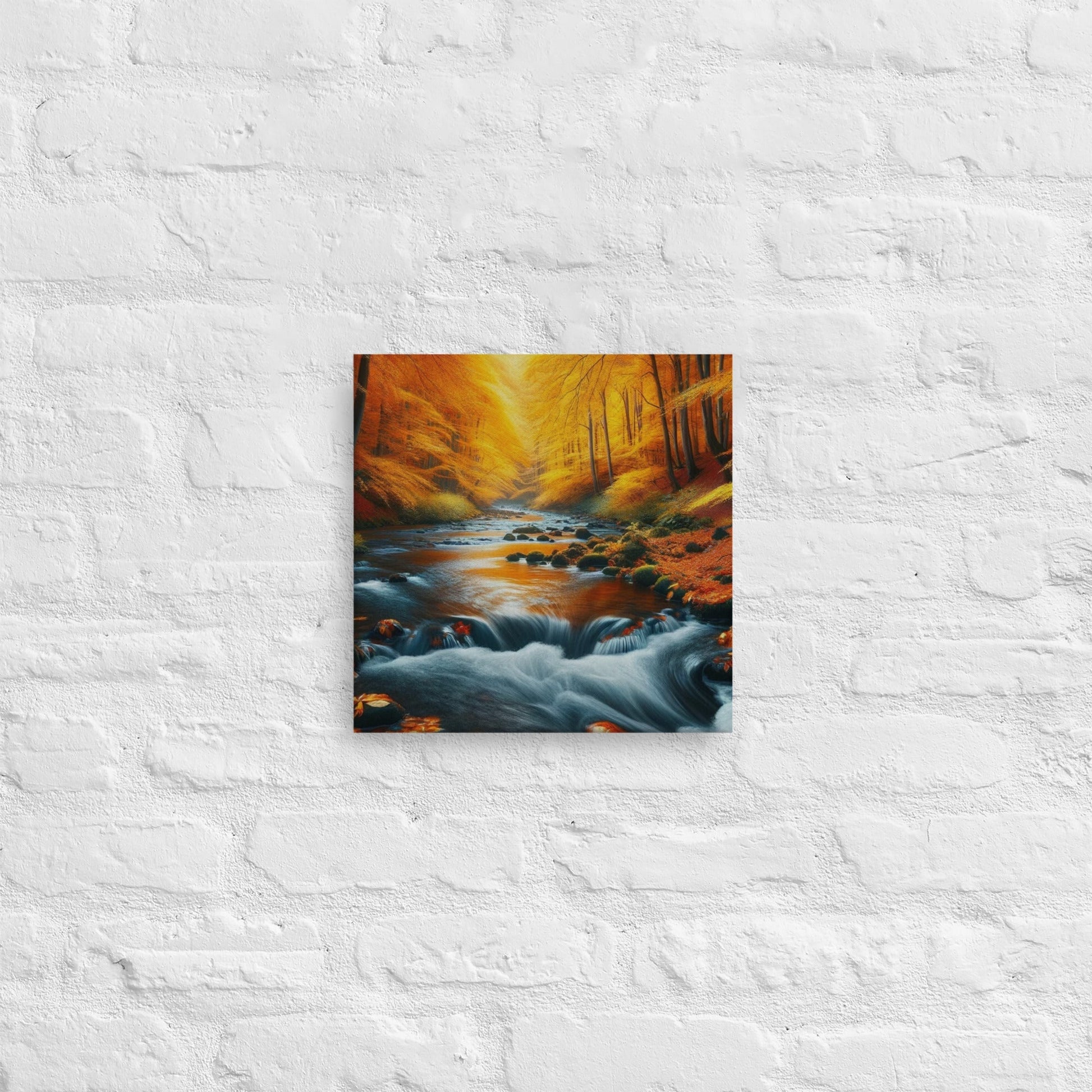 Serene Golden River Canvas: Tranquil Landscape Wall Art - Nourishment Tapestry