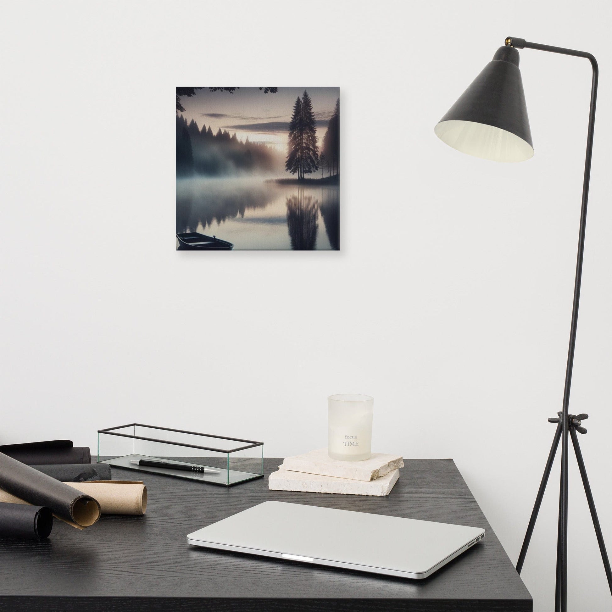Serene Lake Canvas: Tranquil Dawn Landscape Wall Art - 24x36" Ready to Hang - Nourishment Tapestry