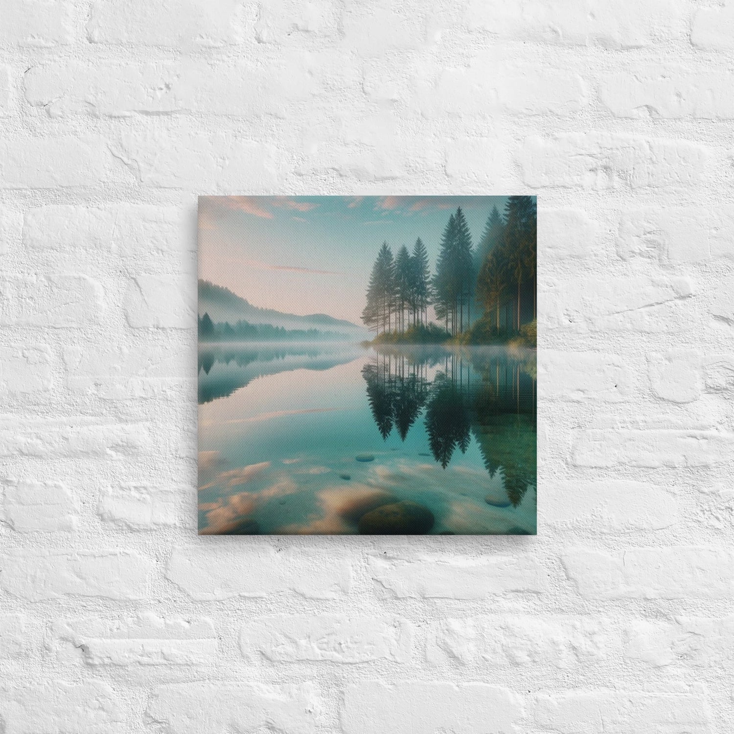 Serene Lake Canvas: Tranquil Landscape Wall Art for Stress - Free Home Decor - Shop Now! - Nourishment Tapestry
