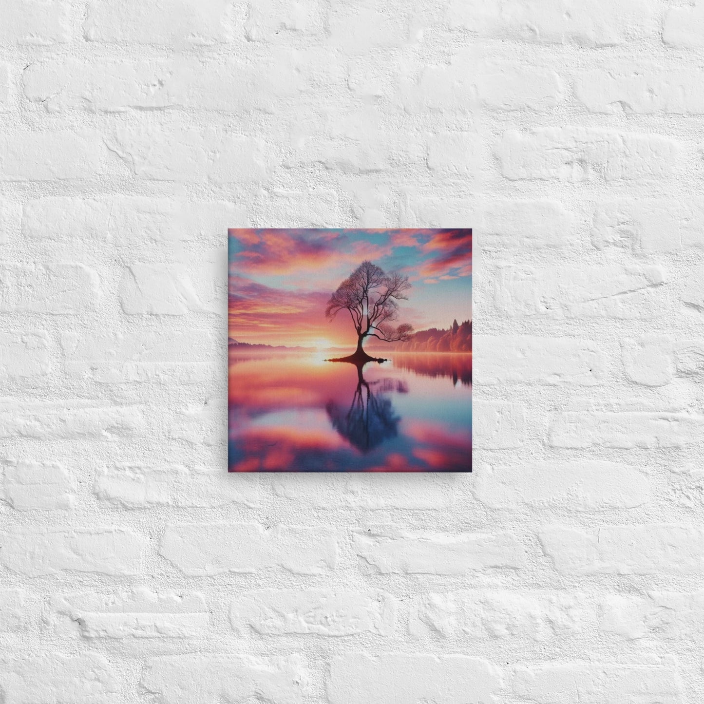 Serene Lake Sunrise Canvas: Tranquil Nature Wall Art for Peaceful Home Decor - 24x36 Inch - Buy Online Now - Nourishment Tapestry