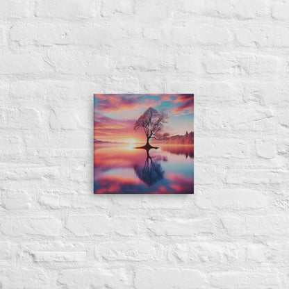 Serene Lake Sunrise Canvas: Tranquil Nature Wall Art for Peaceful Home Decor - 24x36 Inch - Buy Online Now - Nourishment Tapestry