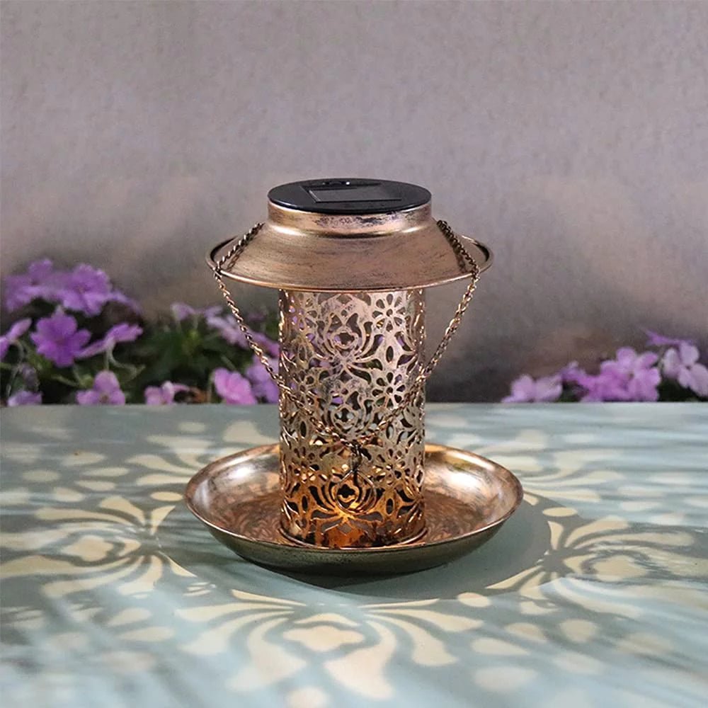 Solar - Powered Bird Feeder with LED Light: Eco - Friendly Outdoor Feeding Station, Brown 7.8" Hook Design - Nourishment Tapestry