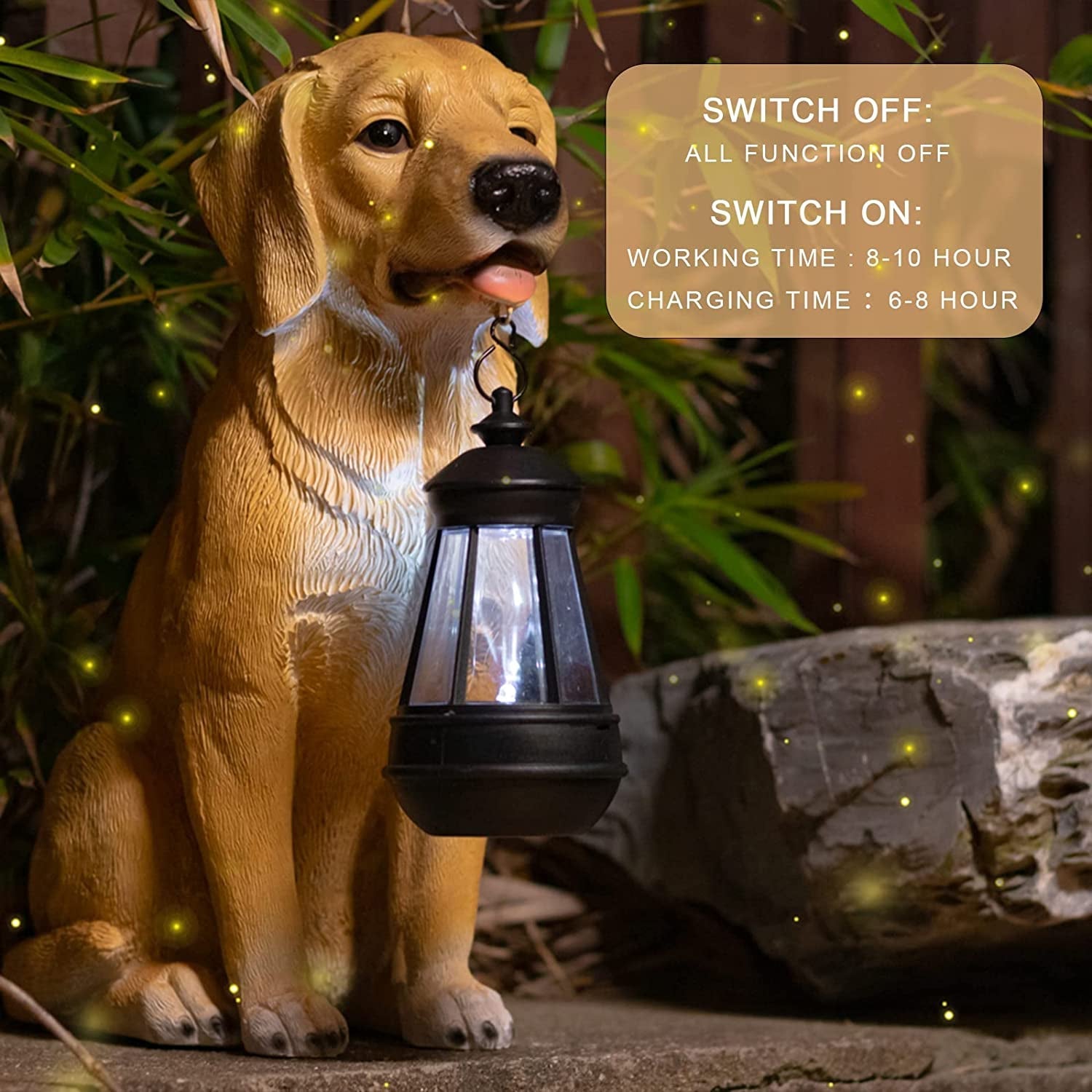 Solar - Powered Garden Dog Statue with LED Lights: Weather - Resistant Patio Decor - Nourishment Tapestry