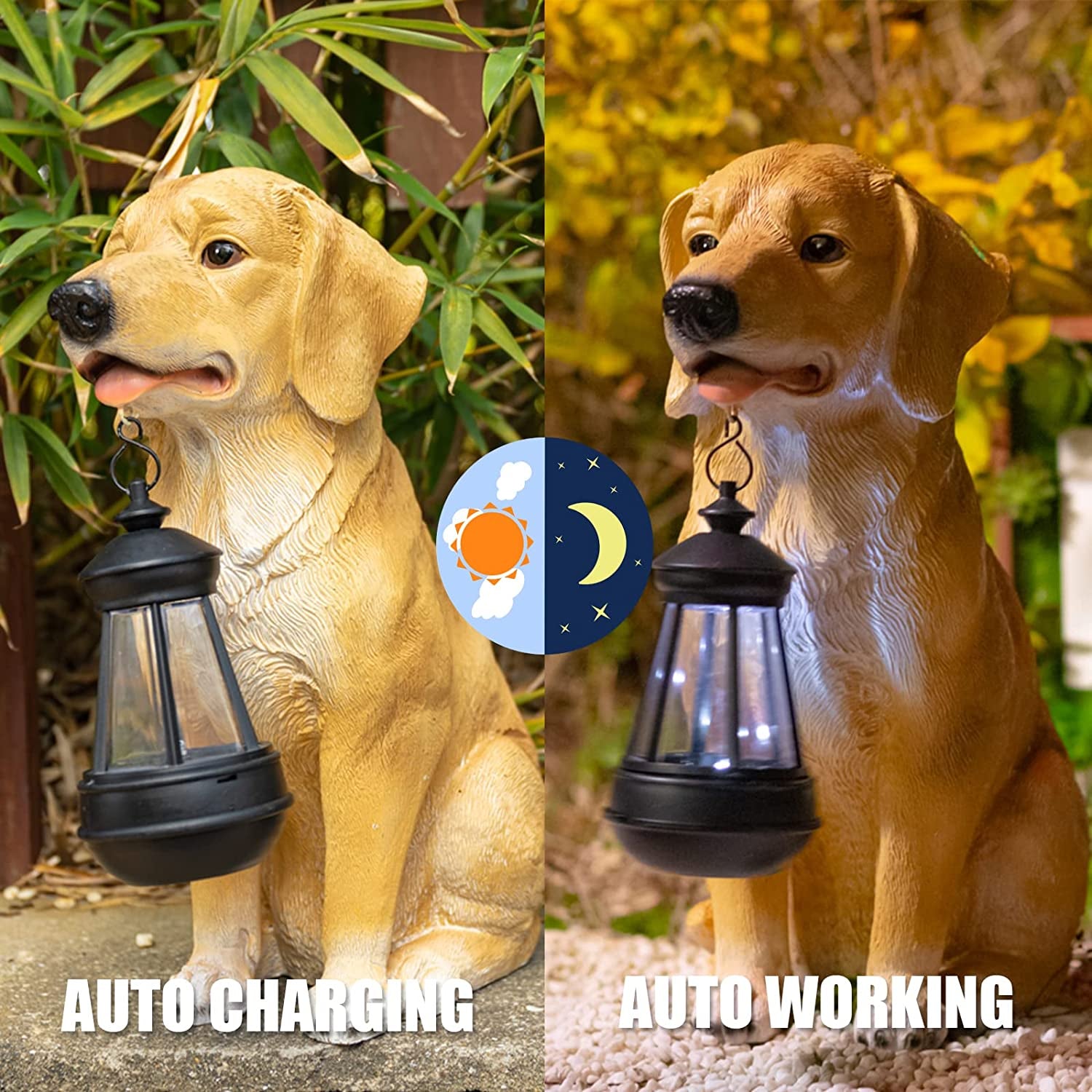 Solar - Powered Garden Dog Statue with LED Lights: Weather - Resistant Patio Decor - Nourishment Tapestry