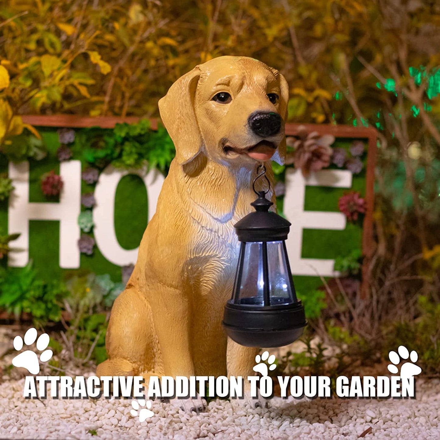 Solar - Powered Garden Dog Statue with LED Lights: Weather - Resistant Patio Decor - Nourishment Tapestry