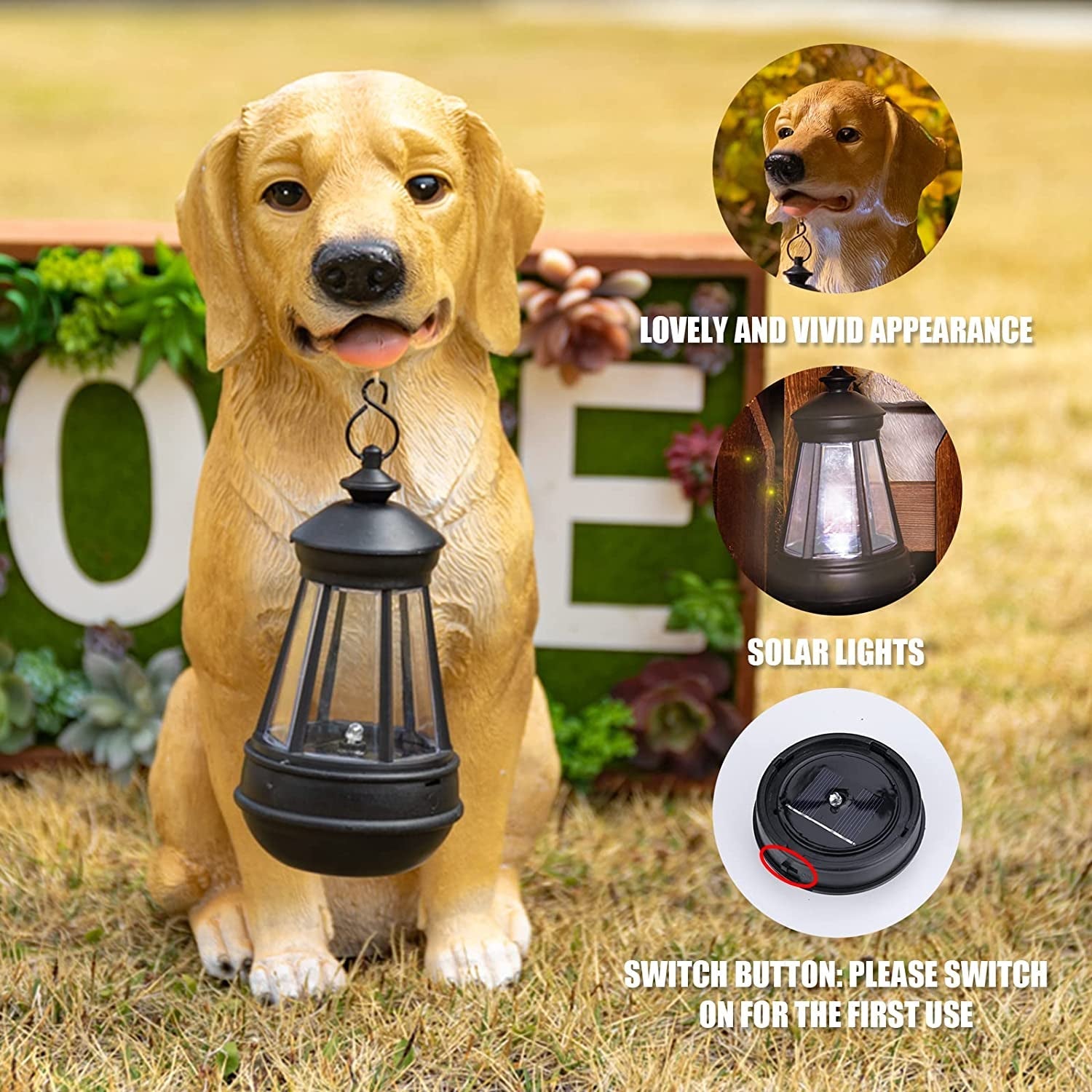 Solar - Powered Garden Dog Statue with LED Lights: Weather - Resistant Patio Decor - Nourishment Tapestry