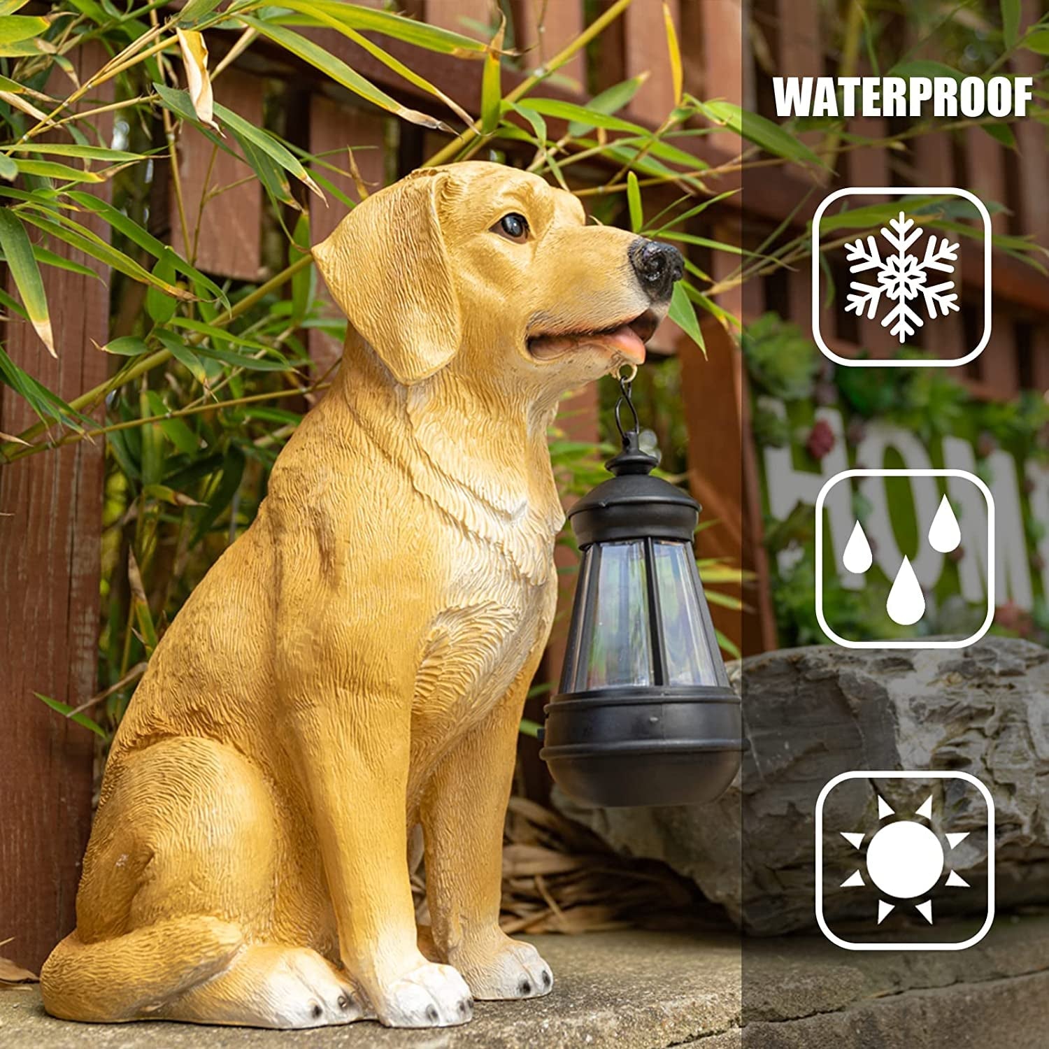 Solar - Powered Garden Dog Statue with LED Lights: Weather - Resistant Patio Decor - Nourishment Tapestry