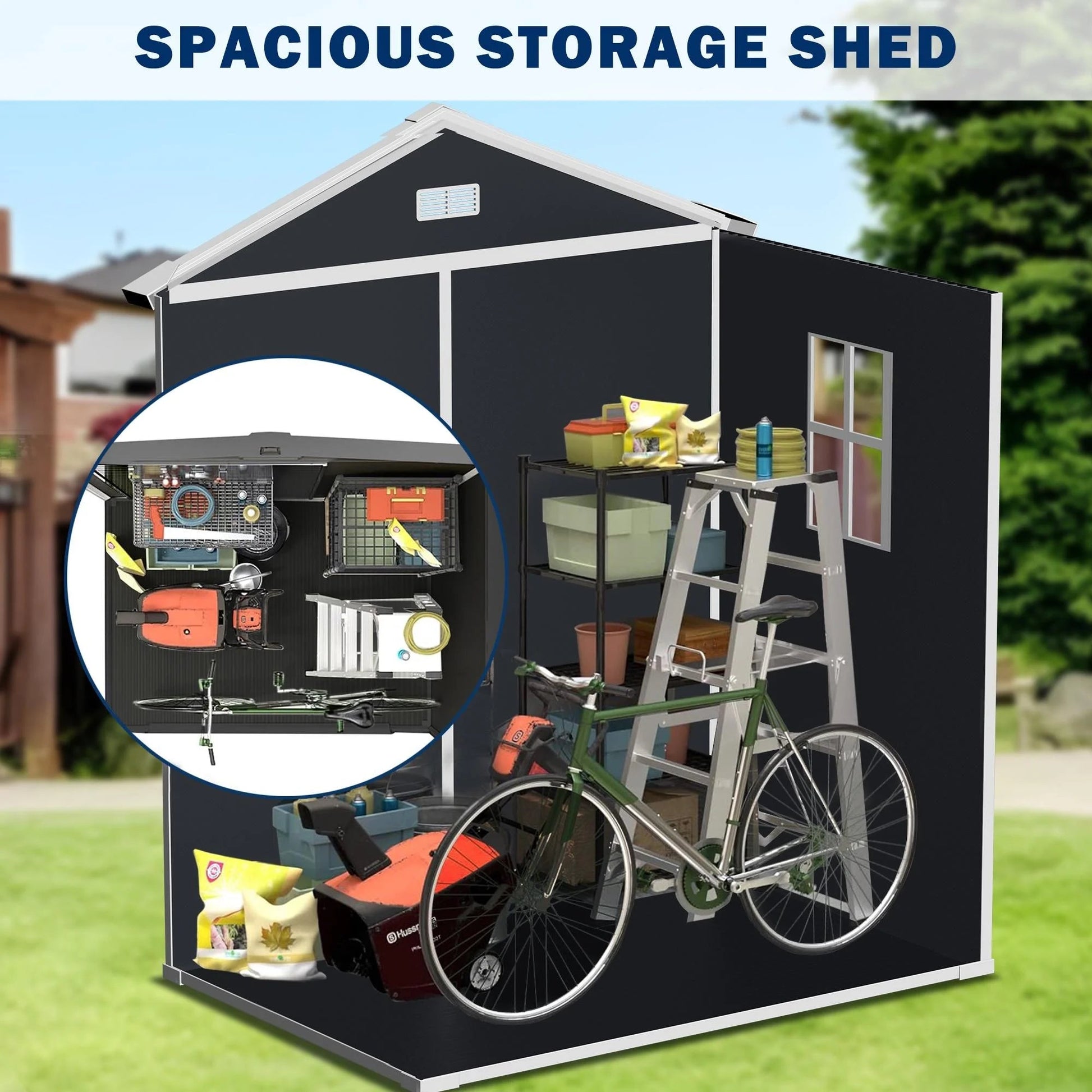 Spacious All - Weather Resin Shed with Floor, Window & Lockable Door: Secure Garden Storage - Nourishment Tapestry
