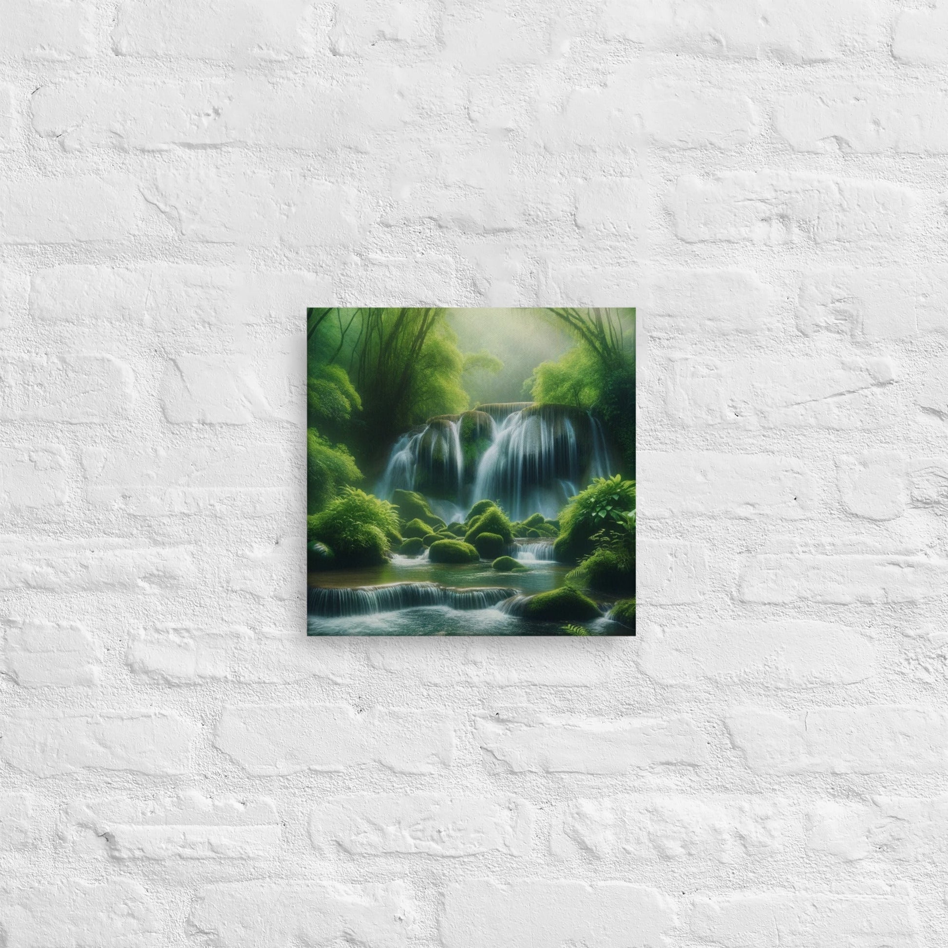 Tranquil Mini Waterfall Canvas: Zen Stress Relief Wall Art - Nourishment Tapestry