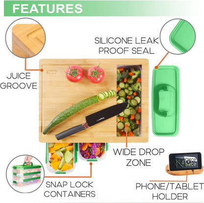 Ultimate 5 - in - 1 Bamboo Cutting Board Set: Kitchen Prep Station with Grater, Knife Sharpener & Storage - Nourishment Tapestry