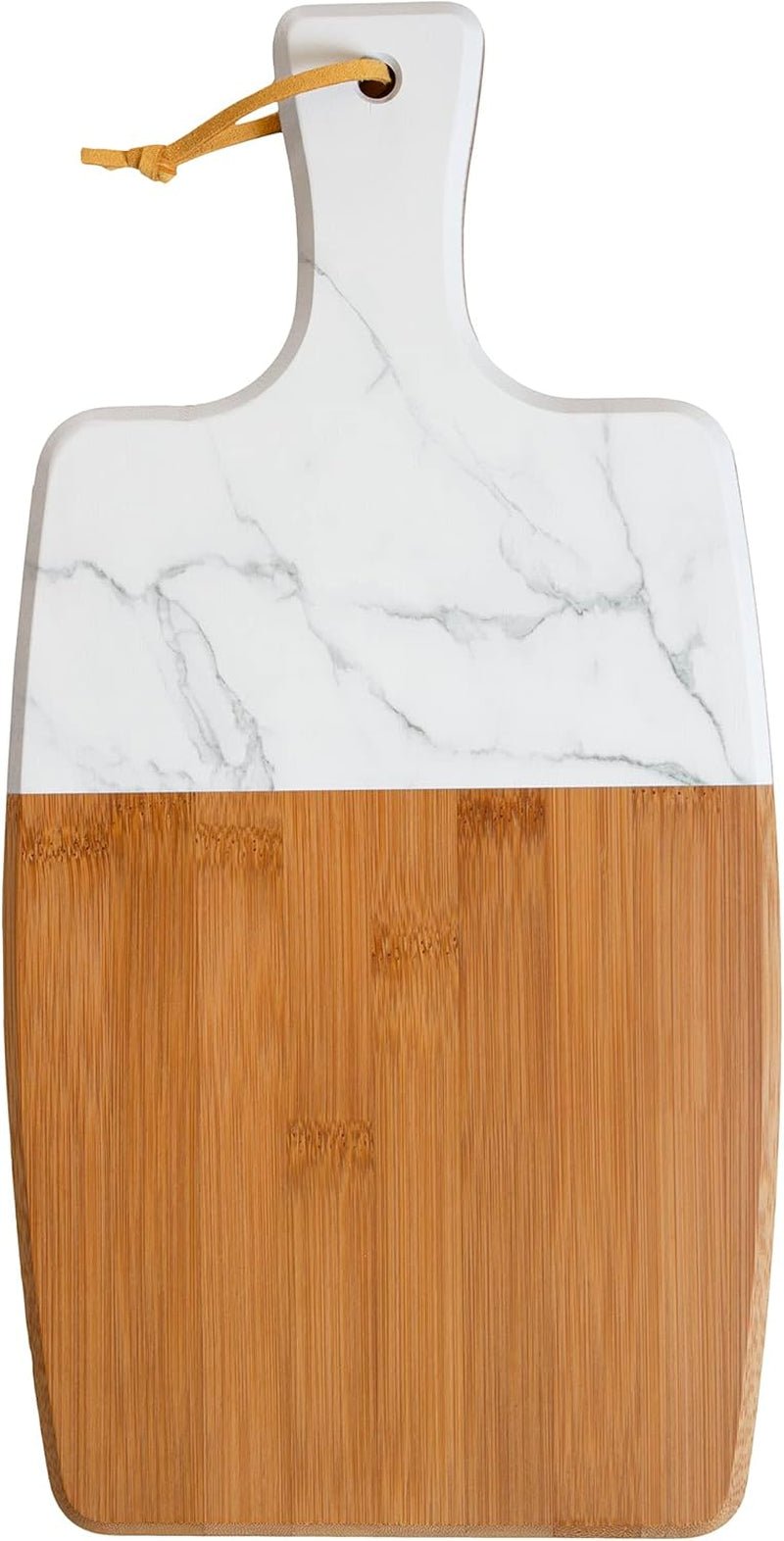 Uv Printed Faux Marble Serving Paddle Bamboo Cutting Board With Handle For Kitchen And Charcuterie Boards