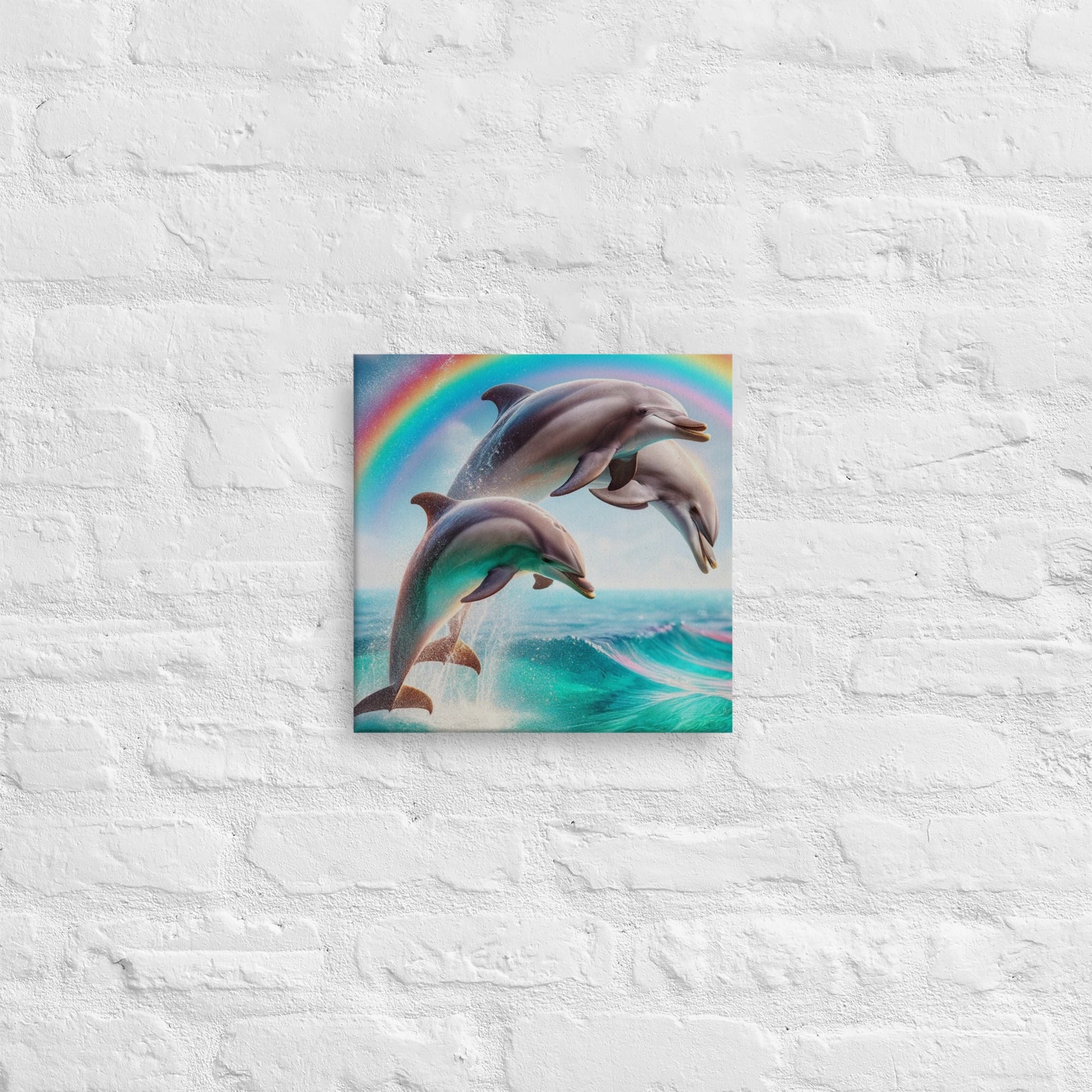 Vibrant Dolphin Rainbow Canvas: Ocean Wall Art for Sea Lovers - Shop Now! - Nourishment Tapestry