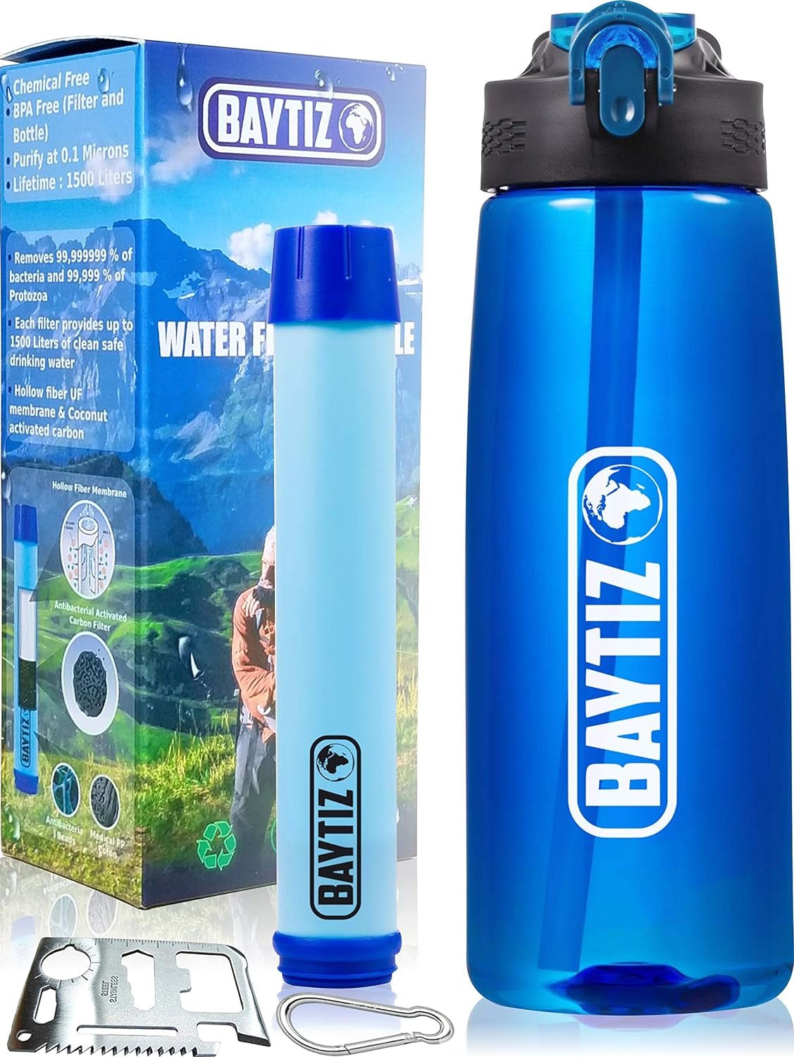 Water Filter Bottle + Purifier Straw with Charcoal Activated Cartridge - Travel - friendly Purification Filters for Hydration and Travel - Reusable and Portable - Litre Filtered Jug Life - Nourishment Tapestry