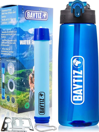 Water Filter Bottle + Purifier Straw with Charcoal Activated Cartridge - Travel - friendly Purification Filters for Hydration and Travel - Reusable and Portable - Litre Filtered Jug Life - Nourishment Tapestry