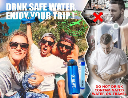 Water Filter Bottle + Purifier Straw with Charcoal Activated Cartridge - Travel - friendly Purification Filters for Hydration and Travel - Reusable and Portable - Litre Filtered Jug Life - Nourishment Tapestry
