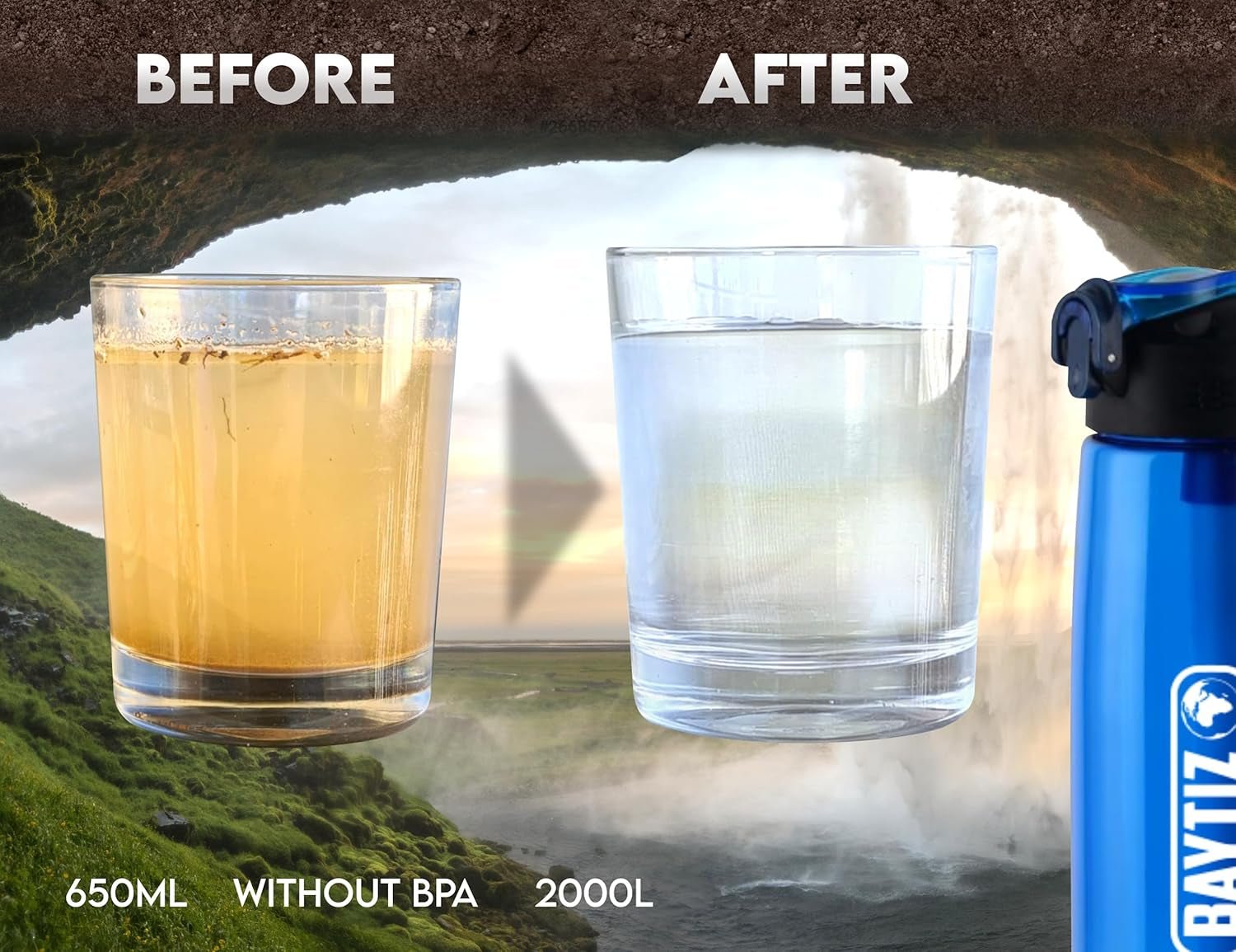 Water Filter Bottle + Purifier Straw with Charcoal Activated Cartridge - Travel - friendly Purification Filters for Hydration and Travel - Reusable and Portable - Litre Filtered Jug Life - Nourishment Tapestry