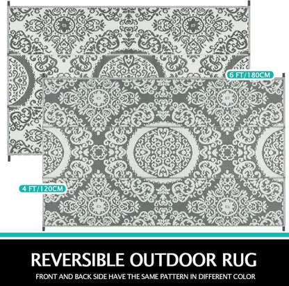 Waterproof Reversible Floral Outdoor Rug 120x180cm - Versatile Mat for Patio, RV, Camping & BBQ - Nourishment Tapestry