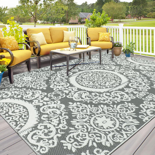 Waterproof Reversible Floral Outdoor Rug 120x180cm - Versatile Mat for Patio, RV, Camping & BBQ - Nourishment Tapestry