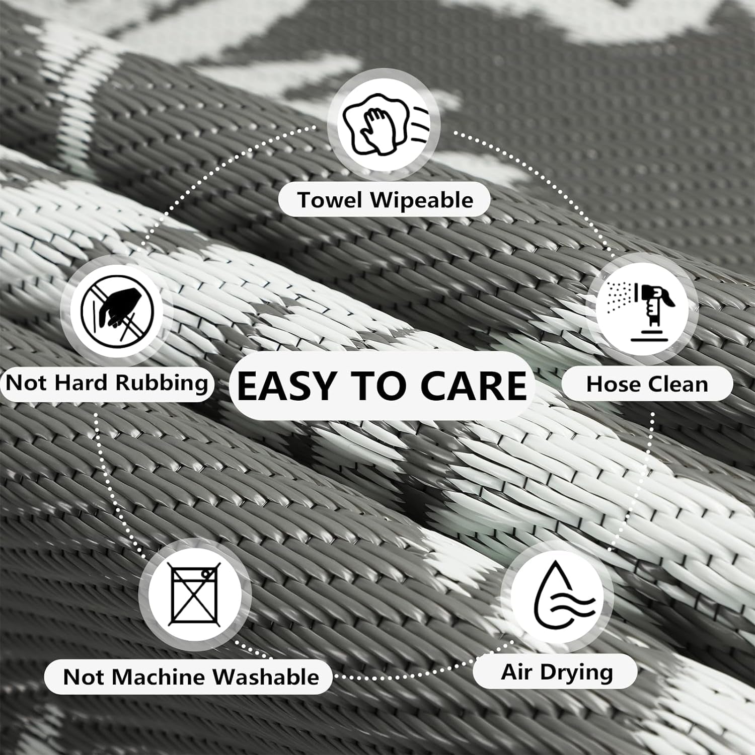Waterproof Reversible Outdoor Rug 150x245cm: Grey Mat for Patio, Camping, RV & Picnic - Nourishment Tapestry