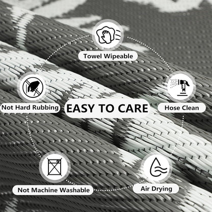 Waterproof Reversible Outdoor Rug 150x245cm: Grey Mat for Patio, Camping, RV & Picnic - Nourishment Tapestry