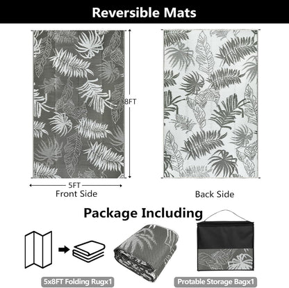 Waterproof Reversible Outdoor Rug 150x245cm: Grey Mat for Patio, Camping, RV & Picnic - Nourishment Tapestry