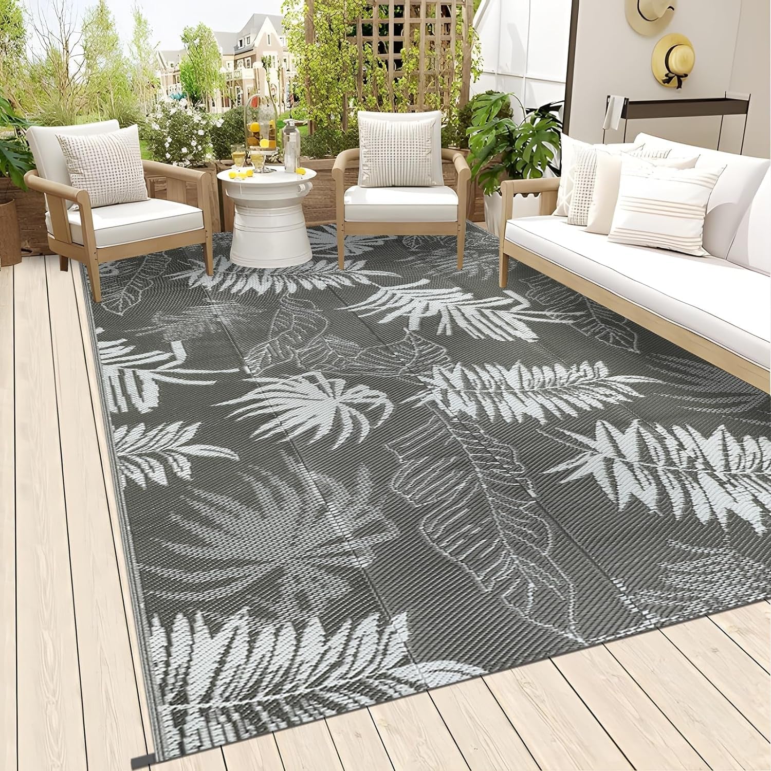 Waterproof Reversible Outdoor Rug 150x245cm: Grey Mat for Patio, Camping, RV & Picnic - Nourishment Tapestry