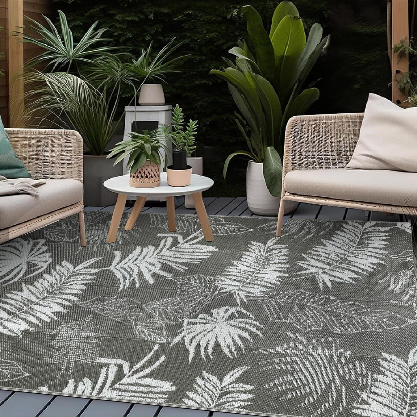 Waterproof Reversible Outdoor Rug 150x245cm: Grey Mat for Patio, Camping, RV & Picnic - Nourishment Tapestry