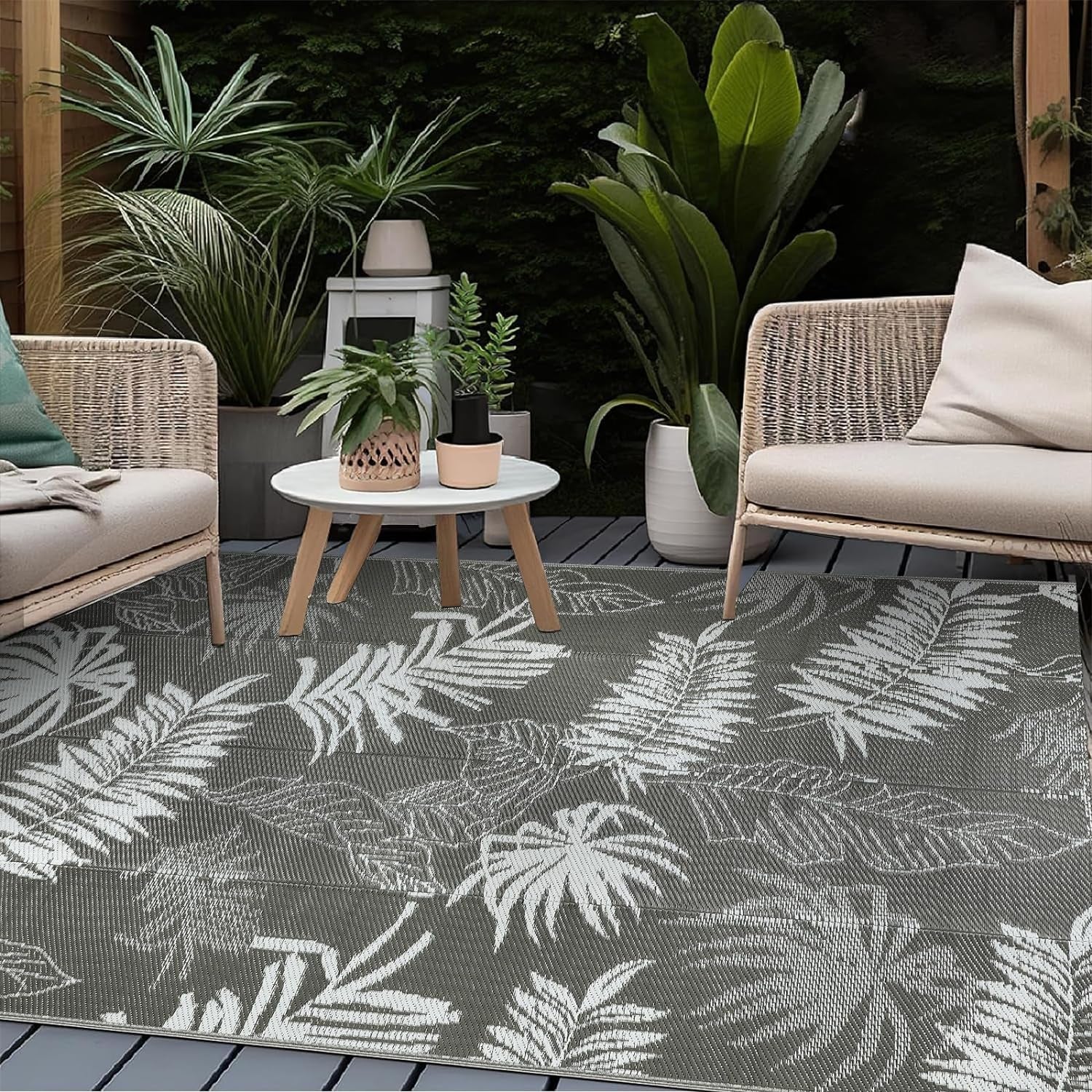 Waterproof Reversible Outdoor Rug 150x245cm: Grey Mat for Patio, Camping, RV & Picnic - Nourishment Tapestry