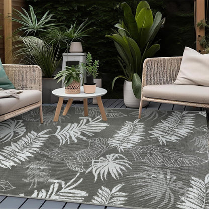 Waterproof Reversible Outdoor Rug 150x245cm: Grey Mat for Patio, Camping, RV & Picnic - Nourishment Tapestry