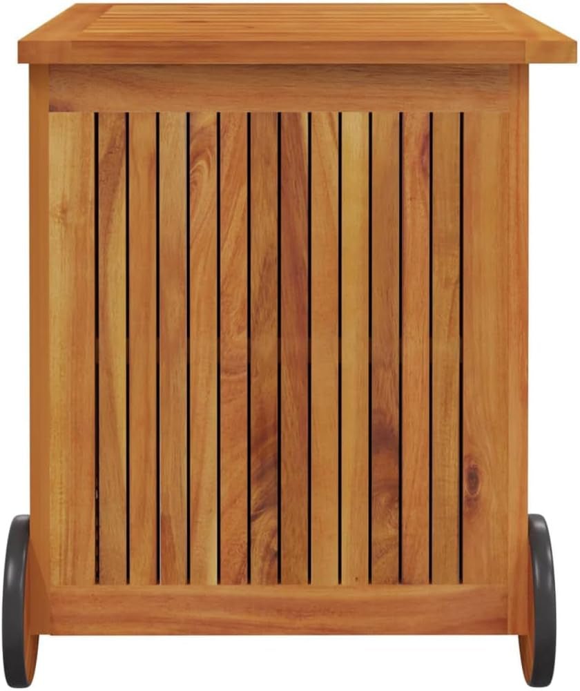 Weatherproof Acacia Wood Garden Storage Box: Outdoor Rolling Cushion Organizer - Nourishment Tapestry